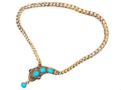 Victorian 15ct Gold Snake Bracelet Set With Turquoise