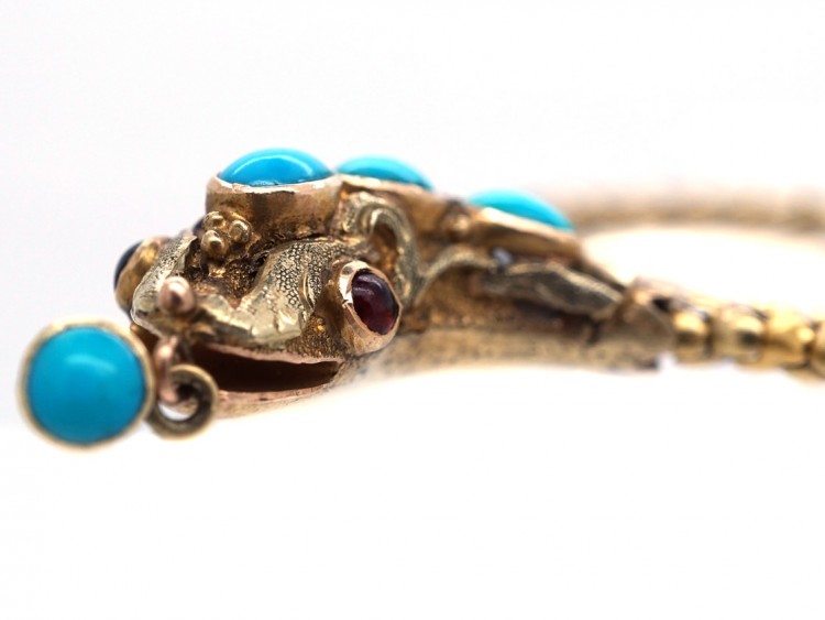 Victorian 15ct Gold Snake Bracelet Set With Turquoise
