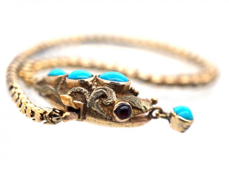Victorian 15ct Gold Snake Bracelet Set With Turquoise