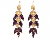 Georgian 15ct Gold & Alamandine Garnet Leaf Drop Earrings