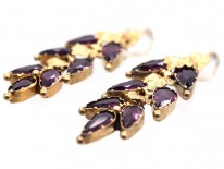 Georgian 15ct Gold & Alamandine Garnet Leaf Drop Earrings