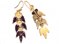 Georgian 15ct Gold & Alamandine Garnet Leaf Drop Earrings