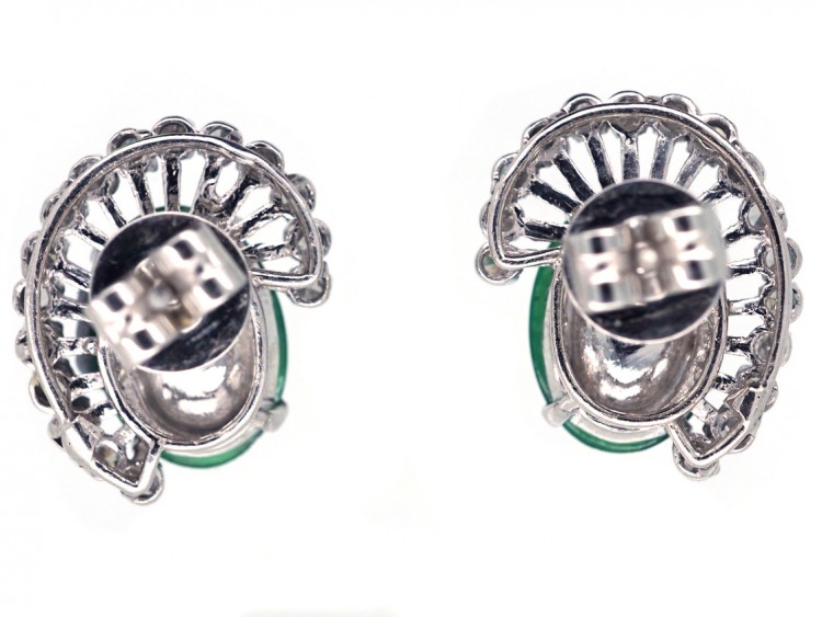 18ct White Gold Jadeite & Diamond Earrings