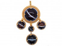 Victorian 18ct Gold & Banded Onyx Pendant in Original Case