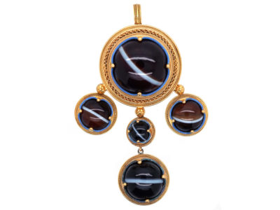 Victorian 18ct Gold & Banded Onyx Pendant in Original Case