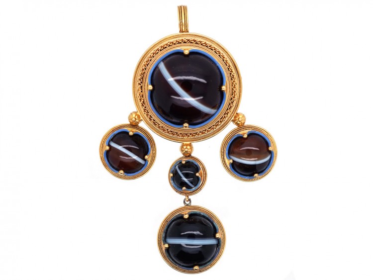 Victorian 18ct Gold & Banded Onyx Pendant in Original Case