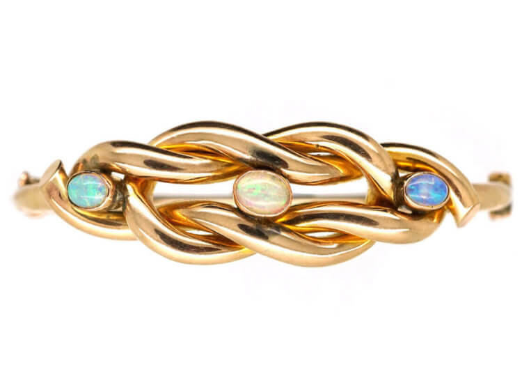 Edwardian 9ct Gold Knot Bracelet Set With Three Opals