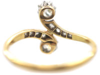 Art Nouveau 18ct Gold & Platinum, Two Stone Diamond Crossover Ring