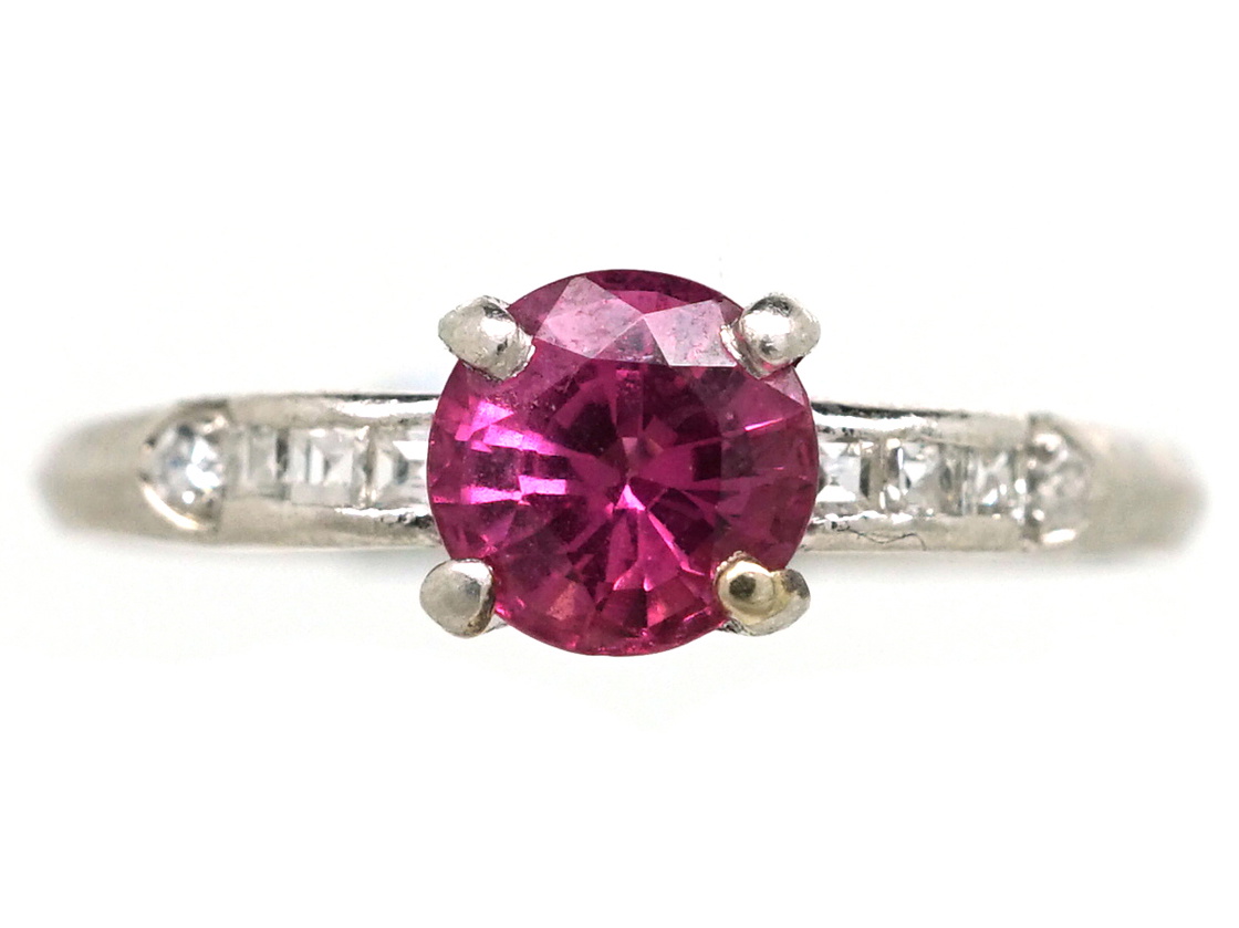 Ruby Solitaire & Diamond Platinum Ring (452H) | The Antique Jewellery ...
