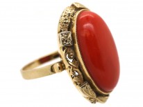 Large Oval 18ct Gold & Coral Ring