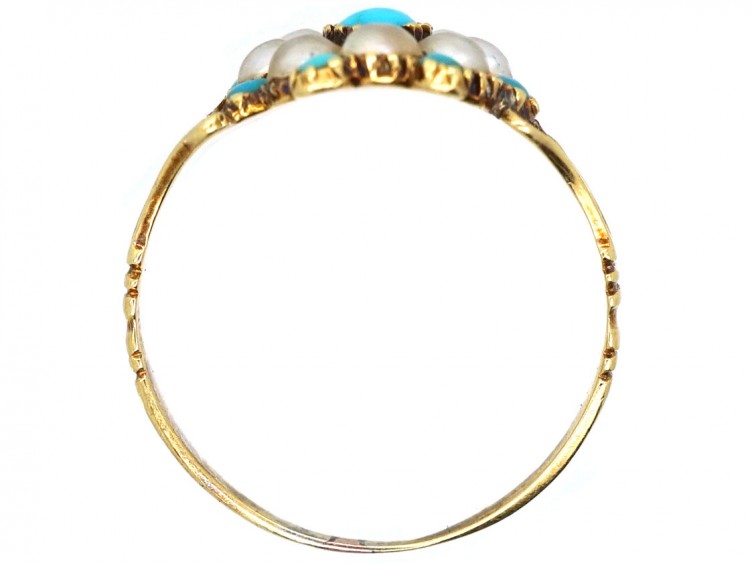 Georgian 15ct Gold, Turquoise ​& Natural Split Pearl Cluster Ring