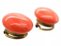 Edwardian Silver Gilt & Natural Coral Bouton Earrings