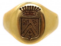 French 18ct Gold Signet Ring With Engraved Crest