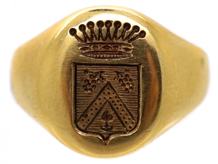 French 18ct Gold Signet Ring With Engraved Crest