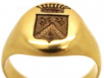 French 18ct Gold Signet Ring With Engraved Crest