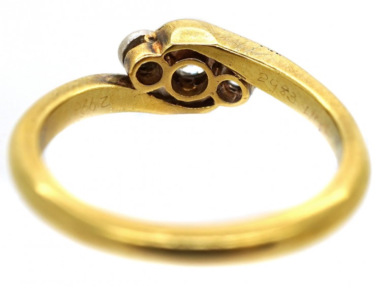 Edwardian 18ct Gold & Platinum, Diamond Three Stone Twist Ring
