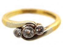 Edwardian 18ct Gold & Platinum, Diamond Three Stone Twist Ring