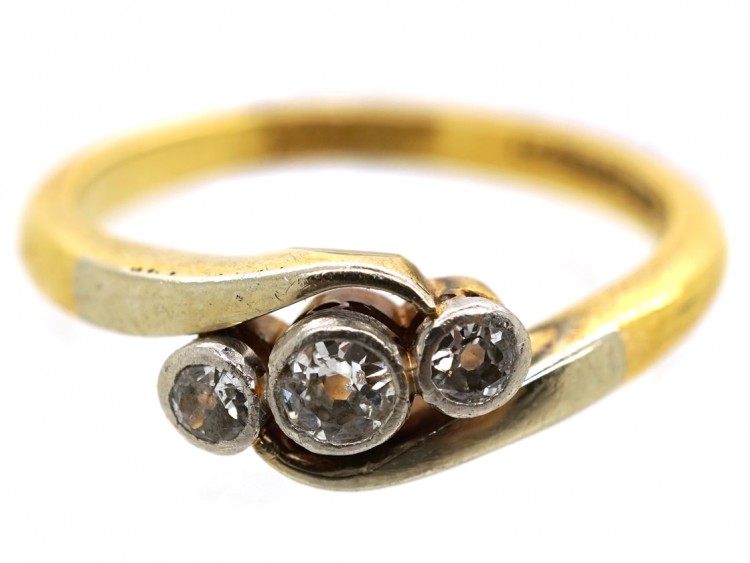 Edwardian 18ct Gold & Platinum, Diamond Three Stone Twist Ring