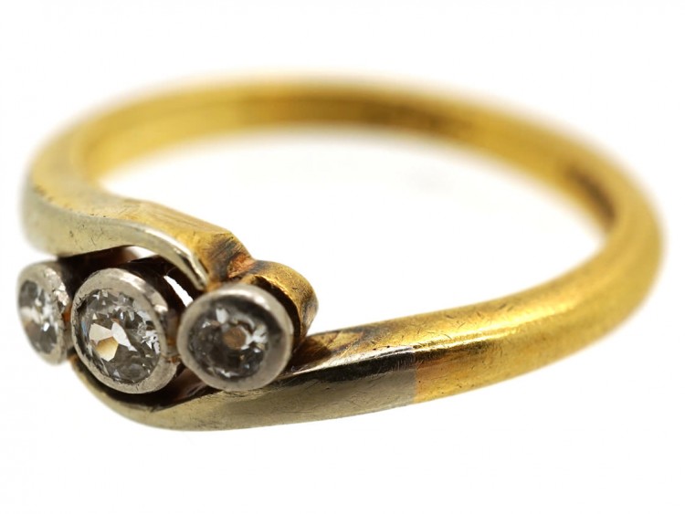 Edwardian 18ct Gold & Platinum, Diamond Three Stone Twist Ring