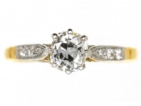 Art Deco Diamond Solitaire Ring With Diamond Set Shoulders