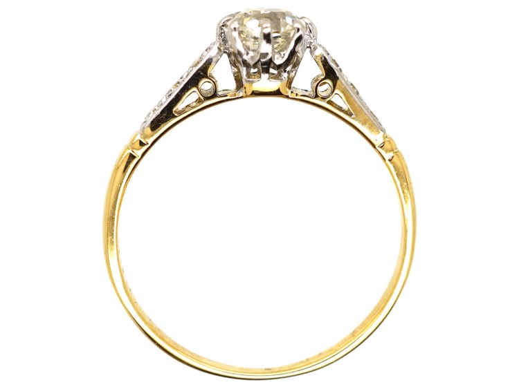 Art Deco Diamond Solitaire Ring With Diamond Set Shoulders