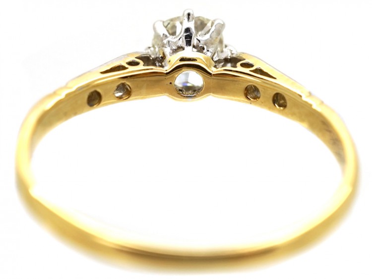 Art Deco Diamond Solitaire Ring With Diamond Set Shoulders