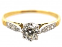 Art Deco Diamond Solitaire Ring With Diamond Set Shoulders