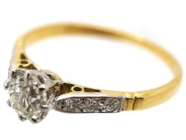Art Deco Diamond Solitaire Ring With Diamond Set Shoulders