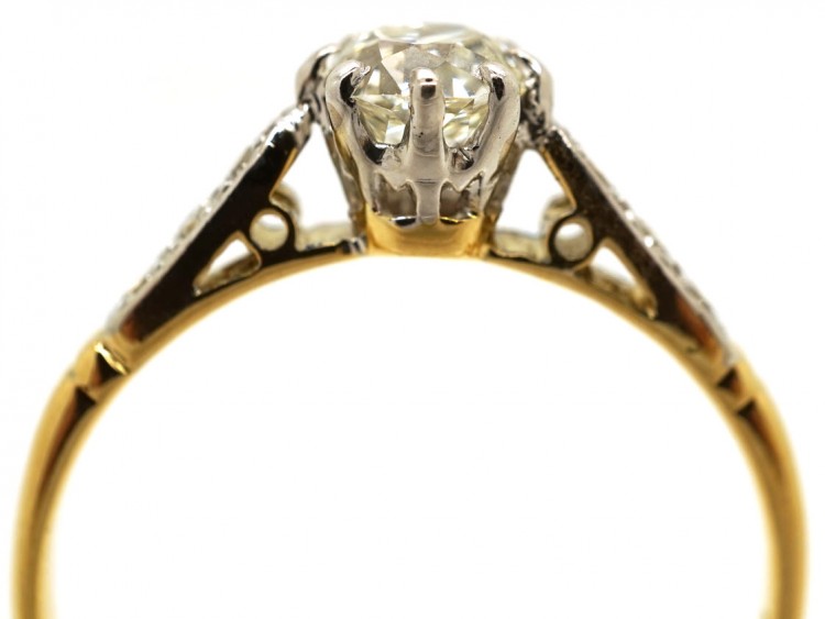 Art Deco Diamond Solitaire Ring With Diamond Set Shoulders