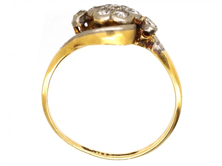 Edwardian 18ct Gold & Platinum, Diamond Cluster & Twist Ring
