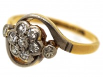 Edwardian 18ct Gold & Platinum, Diamond Cluster & Twist Ring