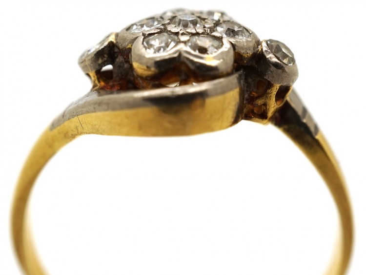 Edwardian 18ct Gold & Platinum, Diamond Cluster & Twist Ring