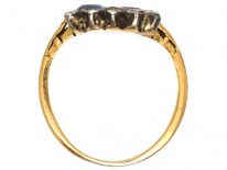 Georgian Ruby & Sapphire Double Heart Ring With Diamond Set Crown Top