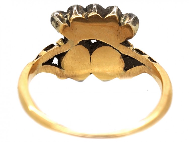 Georgian Ruby & Sapphire Double Heart Ring With Diamond Set Crown Top