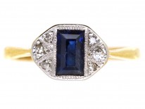 Art Deco 18ct Gold & Platinum Rectangular Sapphire & Diamond Ring