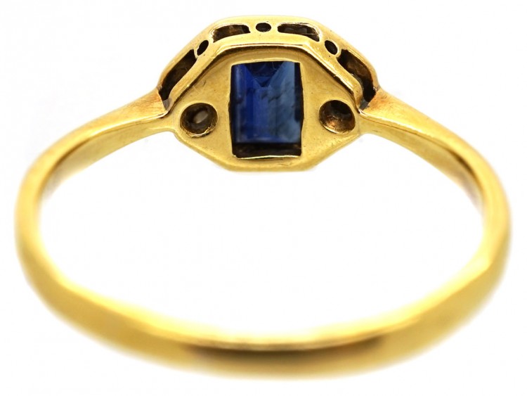 Art Deco 18ct Gold & Platinum Rectangular Sapphire & Diamond Ring