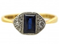 Art Deco 18ct Gold & Platinum Rectangular Sapphire & Diamond Ring
