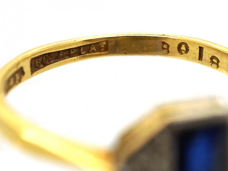 Art Deco 18ct Gold & Platinum Rectangular Sapphire & Diamond Ring