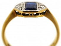 Art Deco 18ct Gold & Platinum Rectangular Sapphire & Diamond Ring