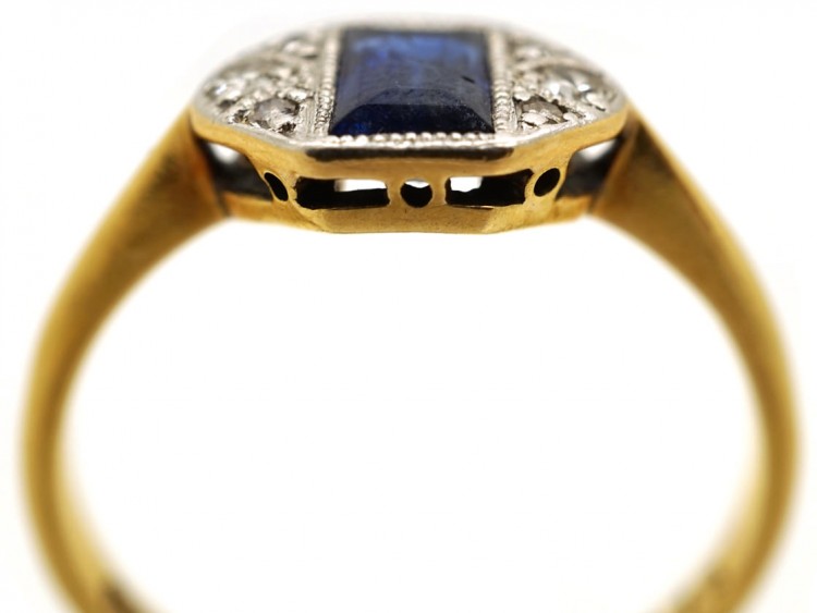 Art Deco 18ct Gold & Platinum Rectangular Sapphire & Diamond Ring