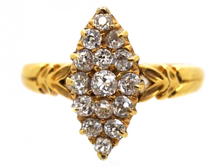 Victorian Marquise Shaped Diamond Set 18ct Gold Ring
