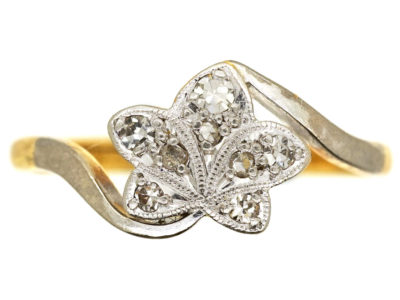 Edwardian 18ct Gold & Platinum Diamond Set Ivy Leaf Ring