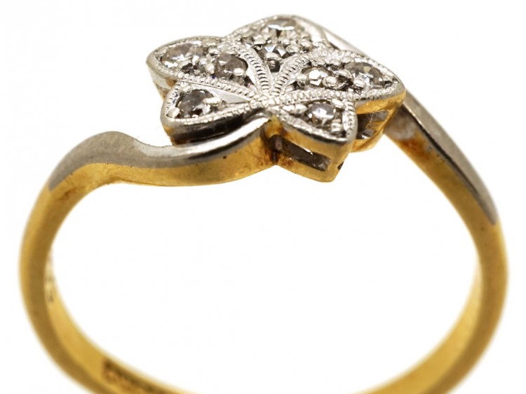 Edwardian 18ct Gold & Platinum Diamond Set Ivy Leaf Ring
