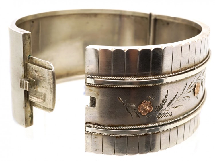 Victorian Silver & Gold Overlay Flowers Motif Bangle