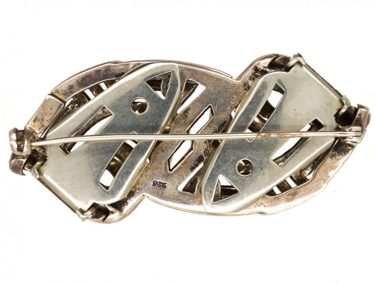 Art Deco Silver & Marcasite Double Clip Brooch