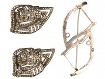 Art Deco Silver & Marcasite Double Clip Brooch