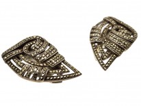 Art Deco Silver & Marcasite Double Clip Brooch