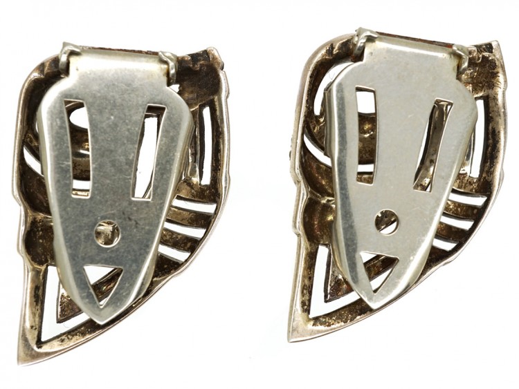 Art Deco Silver & Marcasite Double Clip Brooch