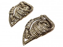 Art Deco Silver & Marcasite Double Clip Brooch