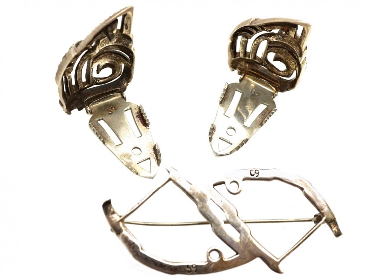 Art Deco Silver & Marcasite Double Clip Brooch